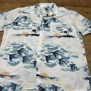Croft & Barrow Tropical‎ Sunset Fish Easy Care Casual Button Up Polo | Men's 2XL